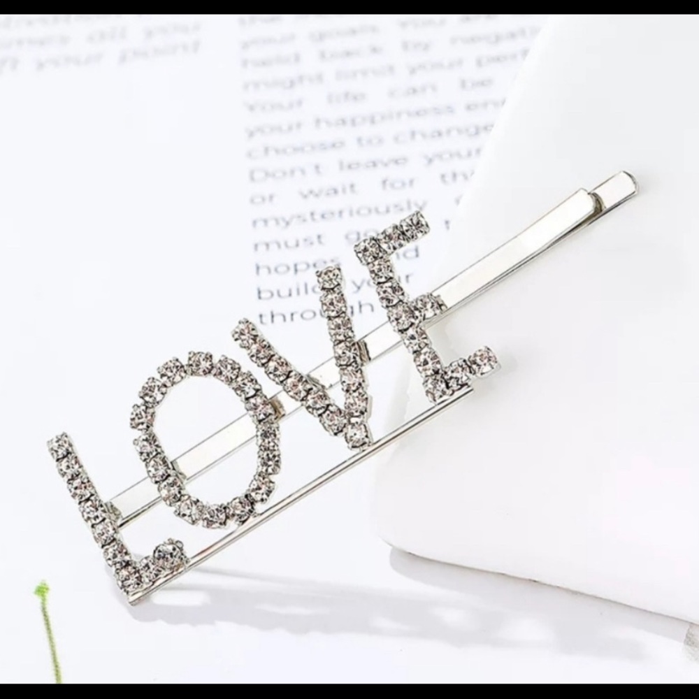 Love rhinestone barette